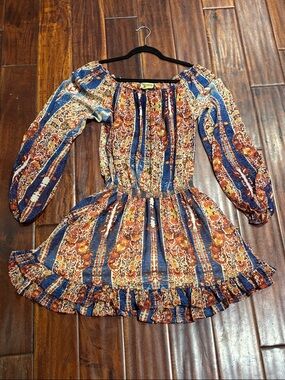 Show Me Your Mumu Floral Mixed-Print Romper in Blue and Rust